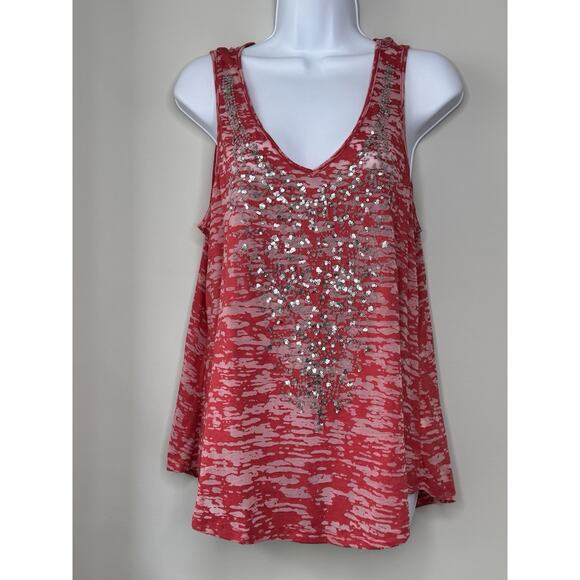 Vintage Y2K Layered Tank Womens L Red Burnout Sequin Stripe Rock Long Length‎ - Picture 4 of 14